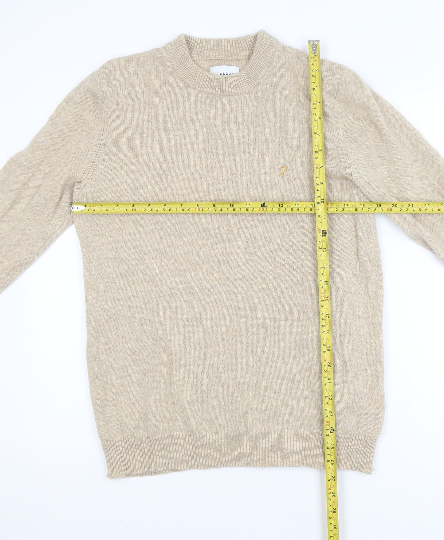 Farah Women Beige Lambswool Crew Neck Pullover Jumper L
