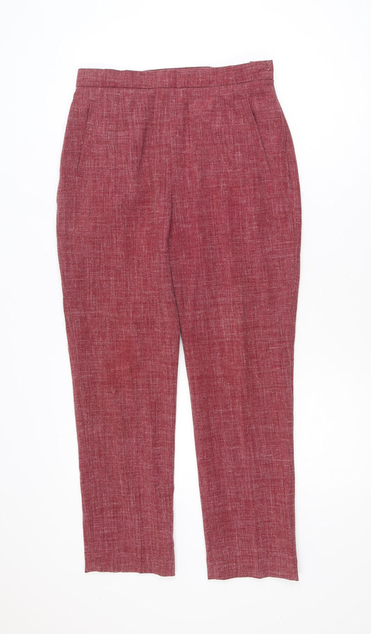 Eastex Women's Red Linen Blend Straight Leg Trousers Size 10