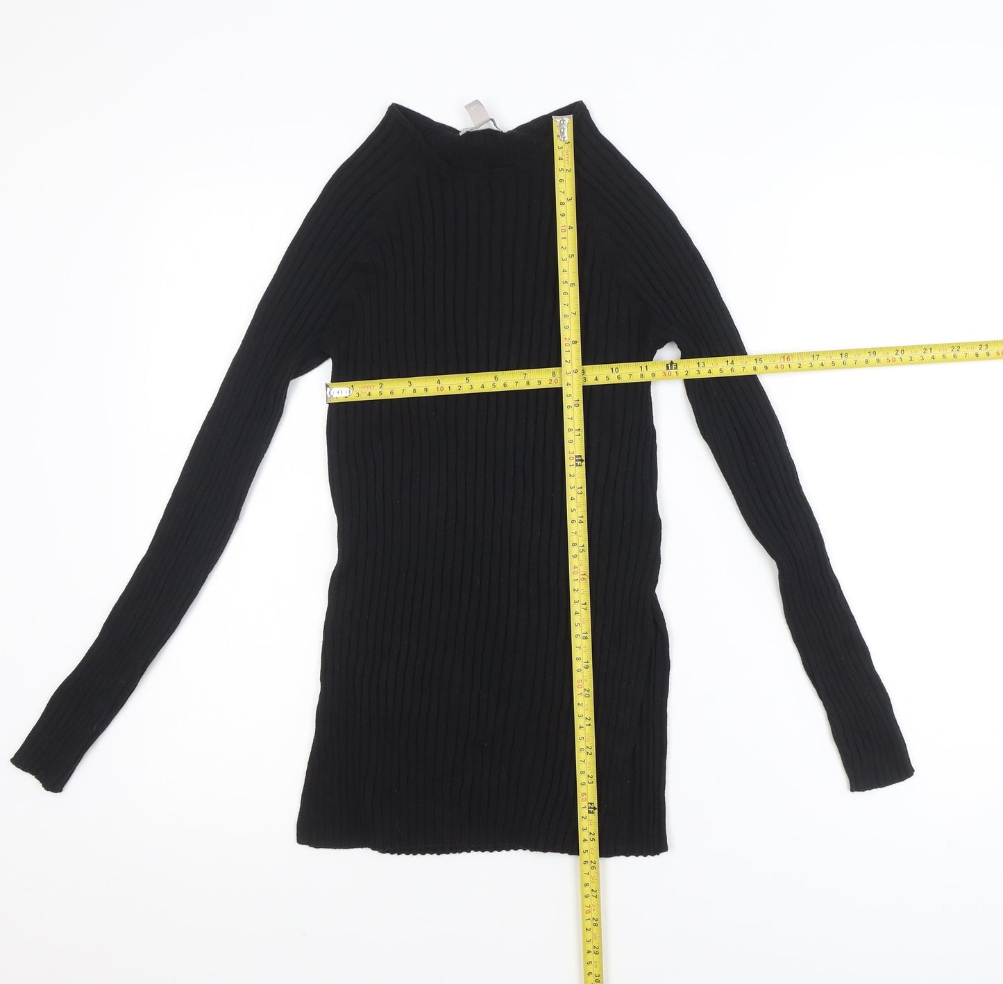 H&M Women's Black Slim Fit Ribbed Long Sleeve Knit Top Size M