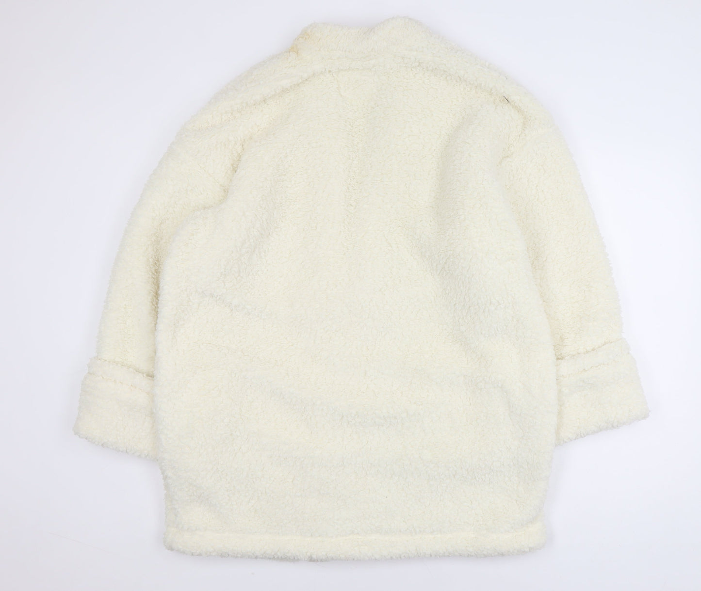 Marks and Spencer Women Ivory Fleece Coatigan L Relaxed Fit Open Front