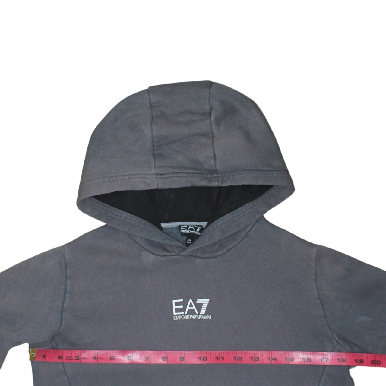 Emporio Armani EA7 Boys Grey Pullover Hoodie 14 Years Cotton Blend Logo Style