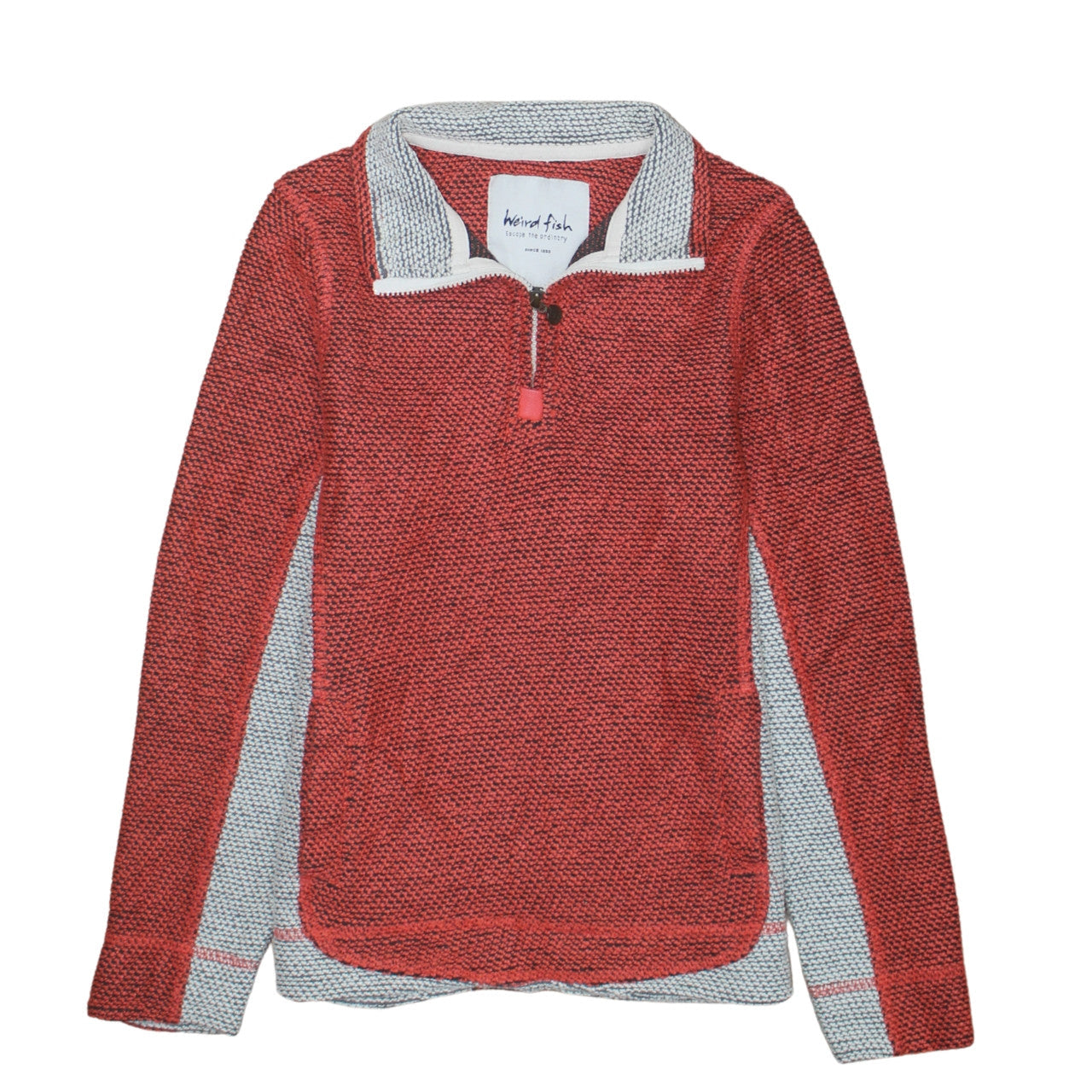 Weird Fish Womens Red Grey 1/4 Zip Pullover Sweatshirt Size 10