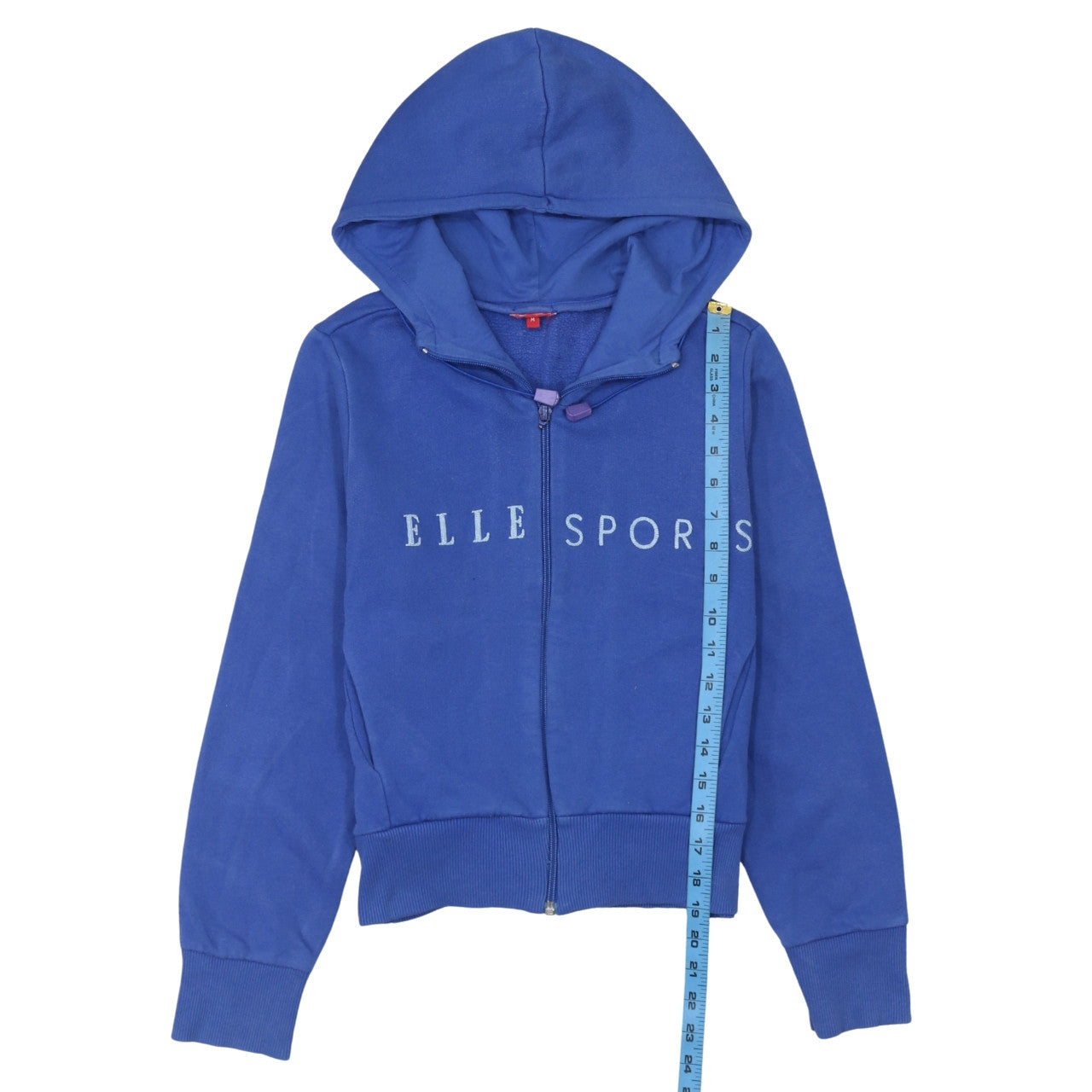 ELLE Sports Women Blue Full Zip Hoodie Medium Cotton Blend
