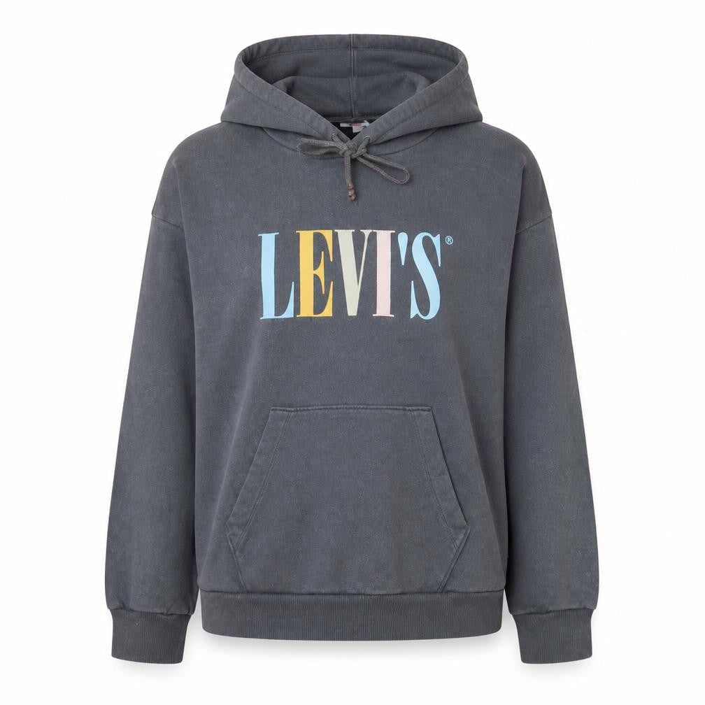 Levi's Women Grey Pullover Hoodie S Logo Print Cotton Casual