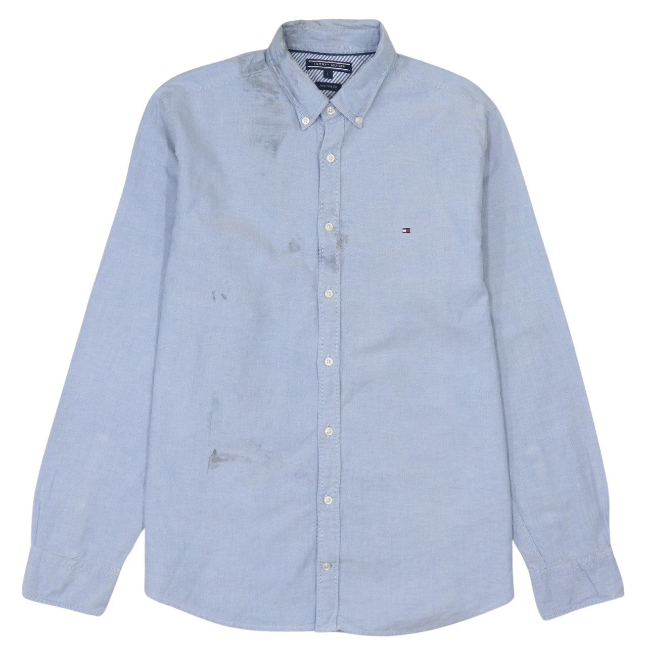 Tommy Hilfiger Men Blue L New York Fit Cotton Button-Down Shirt