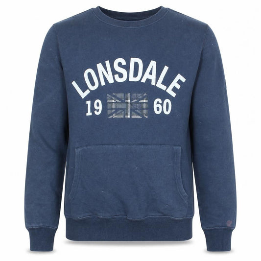 Lonsdale Men’s Blue Sweatshirt S Regular Fit Crew Neck Logo Pullover