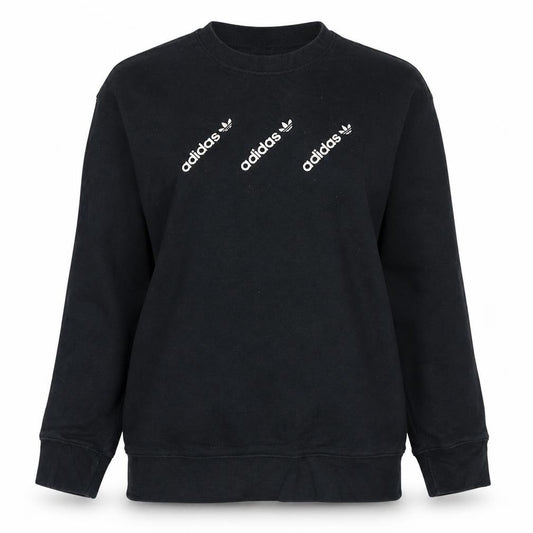 Adidas Womens Black Crew Neck Pullover Sweatshirt UK 12 Logo Print