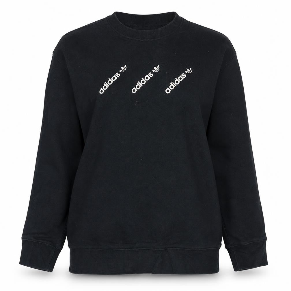 Adidas Womens Black Crew Neck Pullover Sweatshirt UK 12 Logo Print
