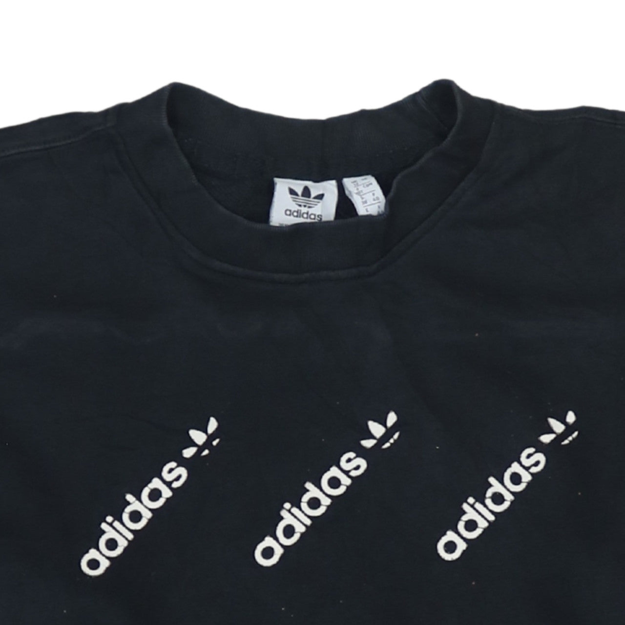Adidas Womens Black Crew Neck Pullover Sweatshirt UK 12 Logo Print