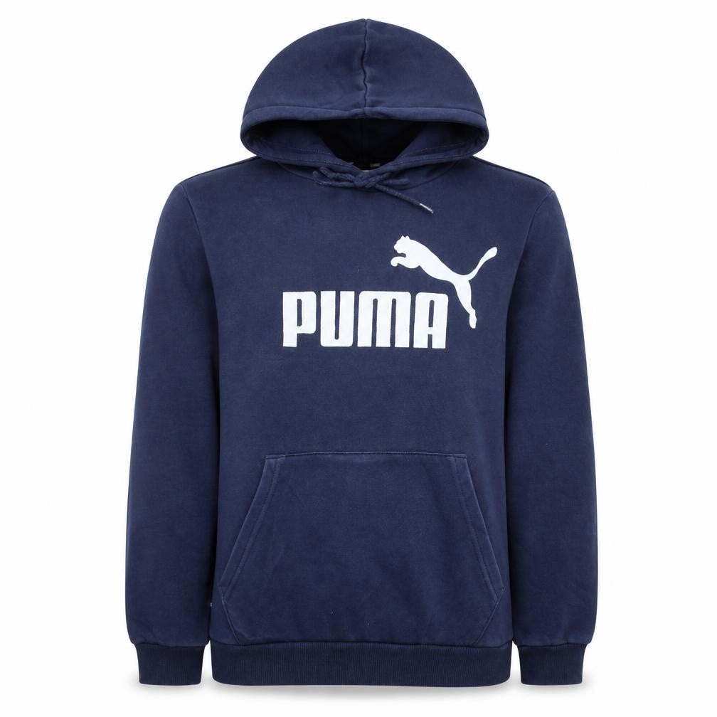 Puma Men Blue Pullover Hoodie Small Logo Fleece Sportswear