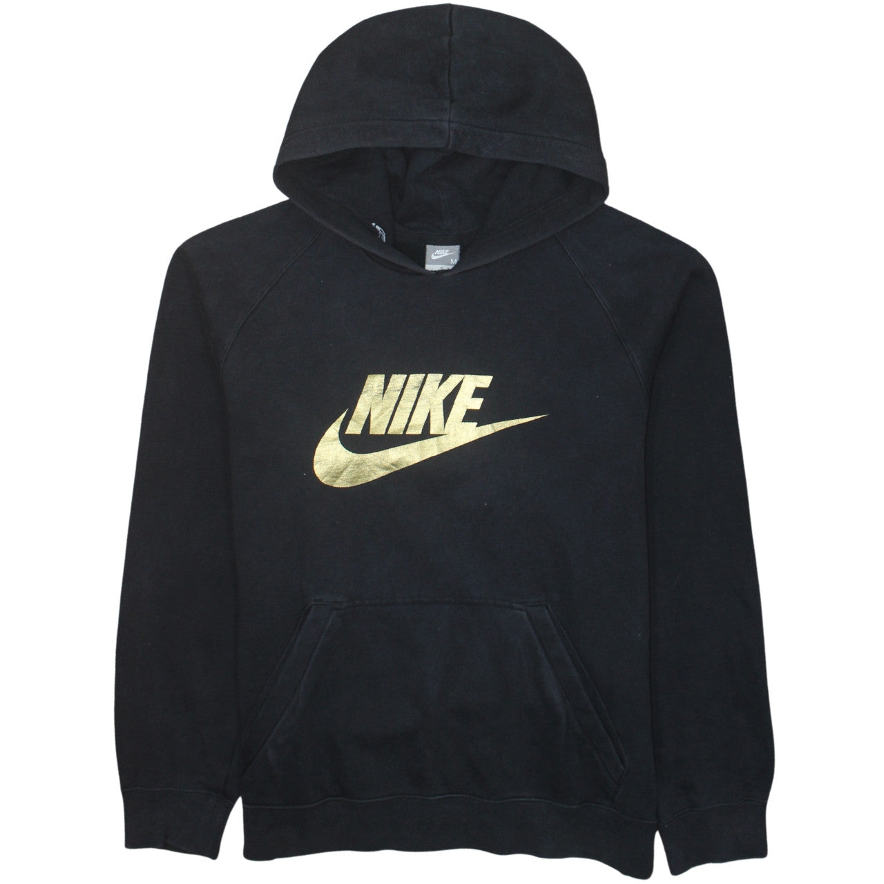 Nike Womens Black Gold Logo Pullover Hoodie Size M Cotton Blend
