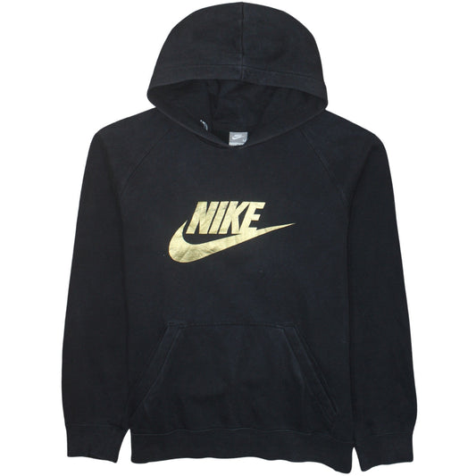 Nike Womens Black Gold Logo Pullover Hoodie Size M Cotton Blend