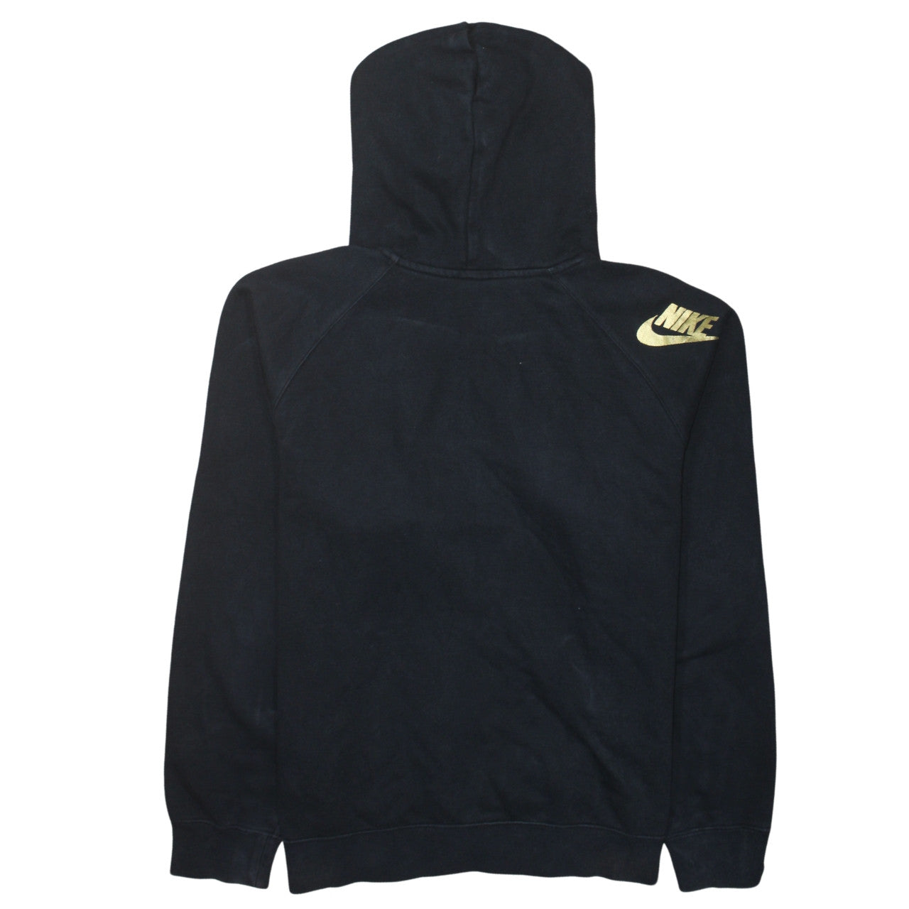 Nike Womens Black Gold Logo Pullover Hoodie Size M Cotton Blend