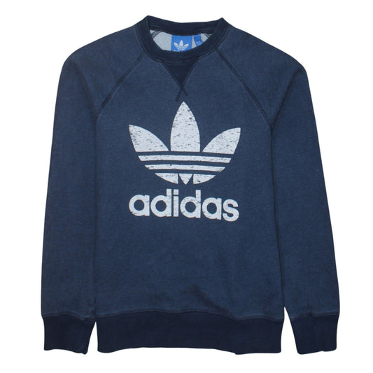 Adidas Men Blue Crew Neck Logo Sweatshirt Size S