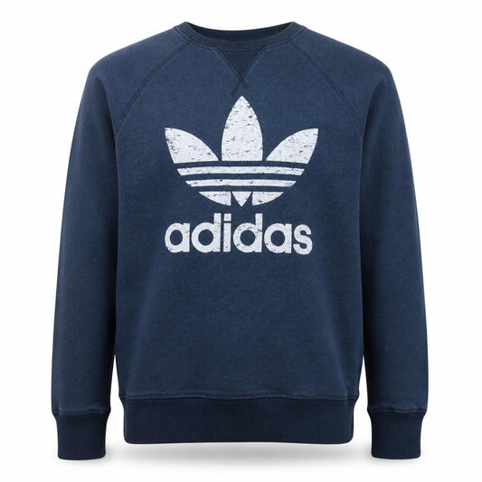 Adidas Men Blue Crew Neck Logo Sweatshirt Size S