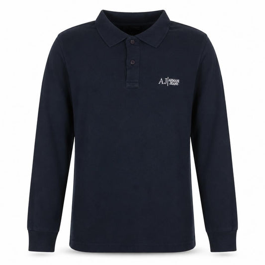 Armani Jeans Men's Blue Long Sleeve Cotton Polo Shirt L