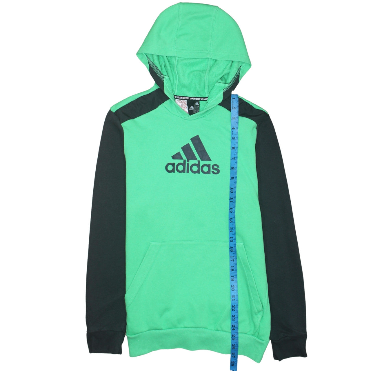 Adidas Boys Green Black Pullover Hoodie 15-16 Years Cotton Blend Sportswear
