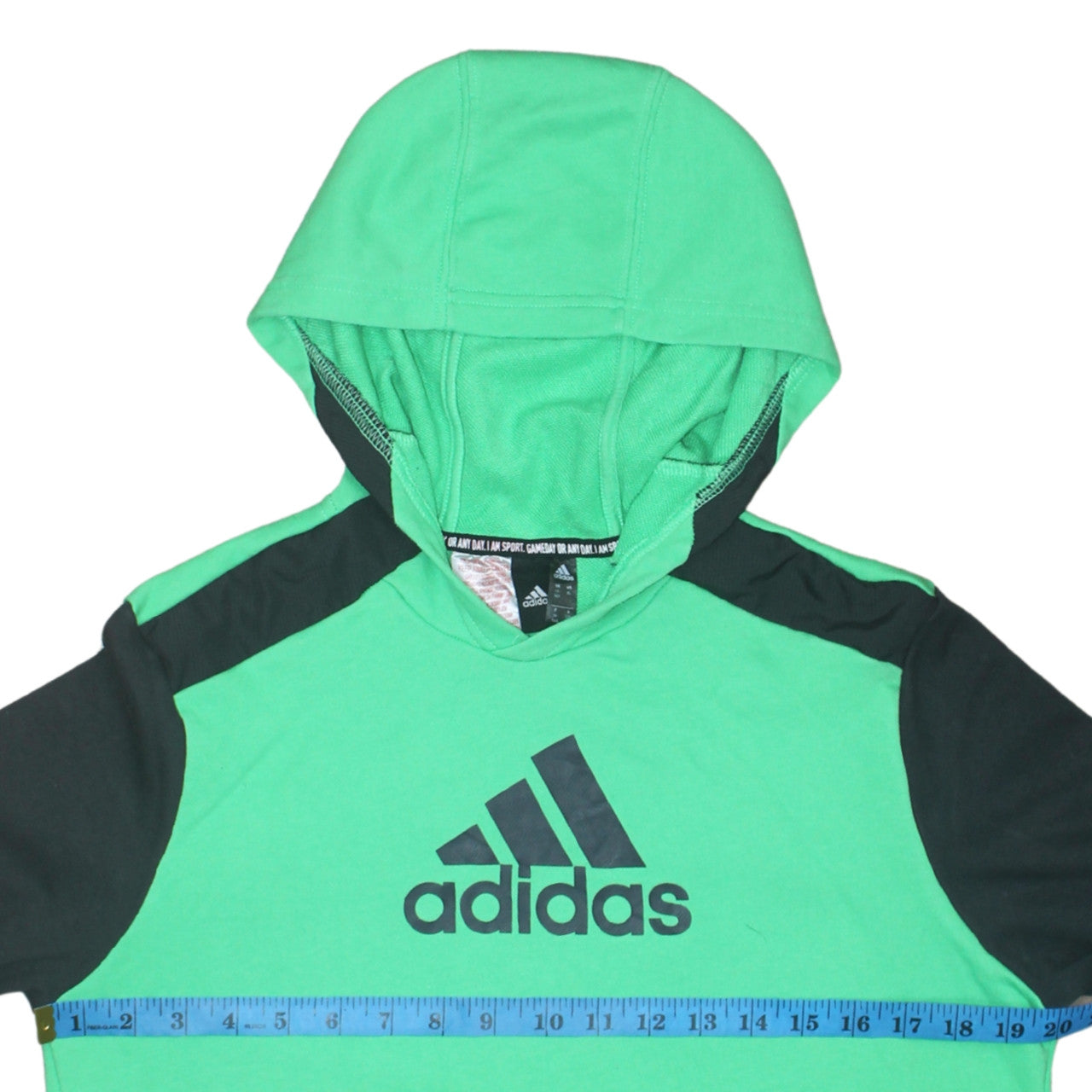Adidas Boys Green Black Pullover Hoodie 15-16 Years Cotton Blend Sportswear