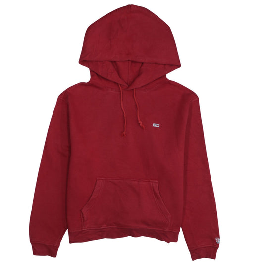 Tommy Jeans Men's Red Pullover Hoodie Size M Classic Logo Cotton Blend