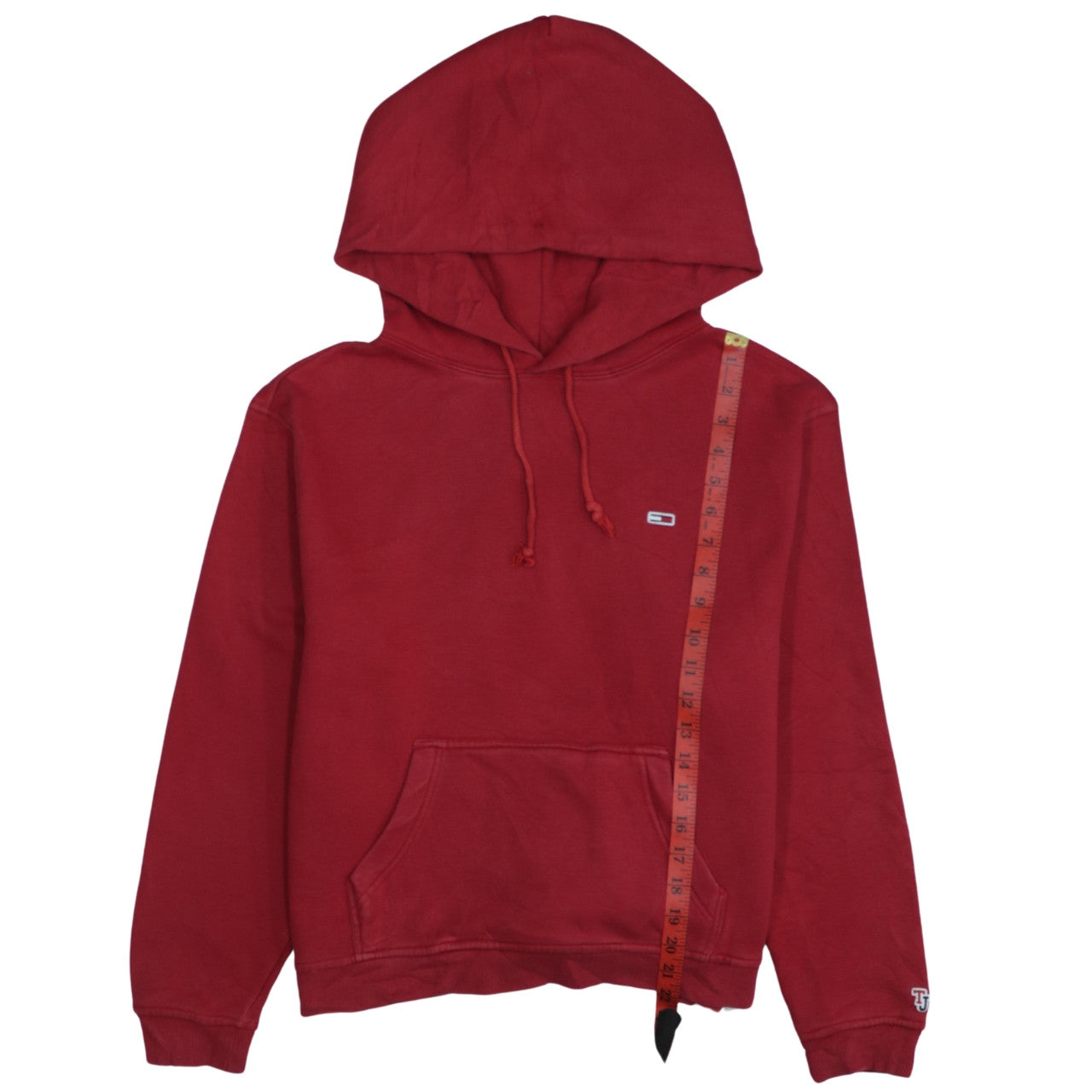 Tommy Jeans Men's Red Pullover Hoodie Size M Classic Logo Cotton Blend
