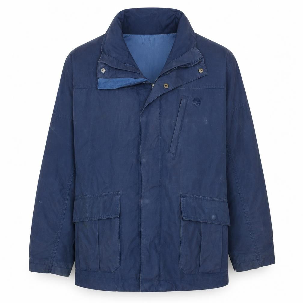 Timberland Men Blue L Parka Jacket Cotton Nylon Blend Outdoor