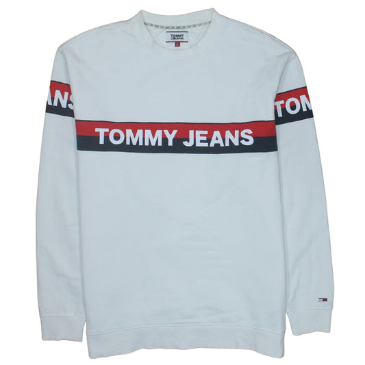 Tommy Jeans Men's White Logo Crew Neck Sweatshirt Size L