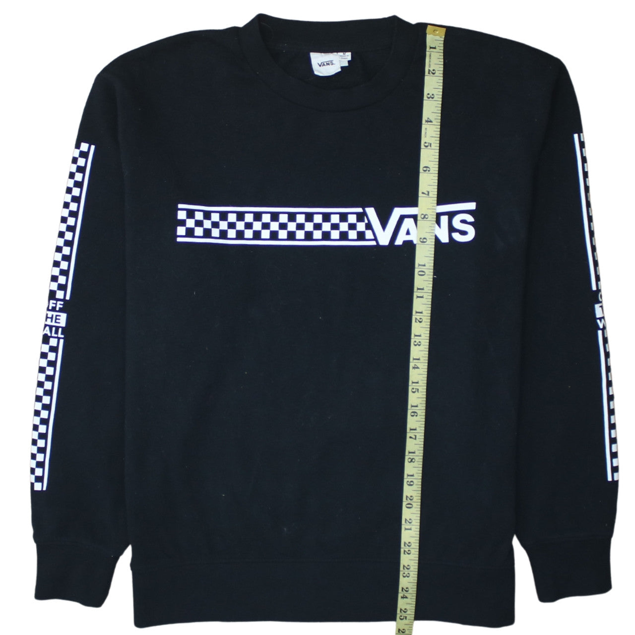 Vans Womens Black Medium Pullover Sweatshirt Check Logo Crew Neck