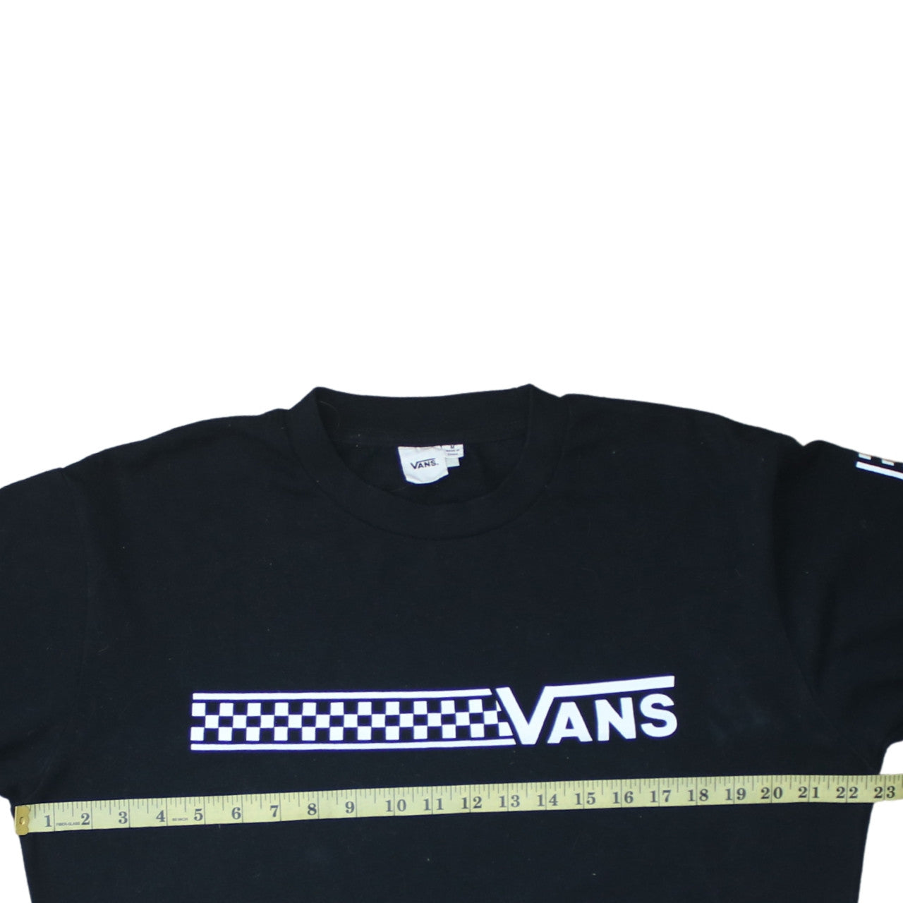Vans Womens Black Medium Pullover Sweatshirt Check Logo Crew Neck