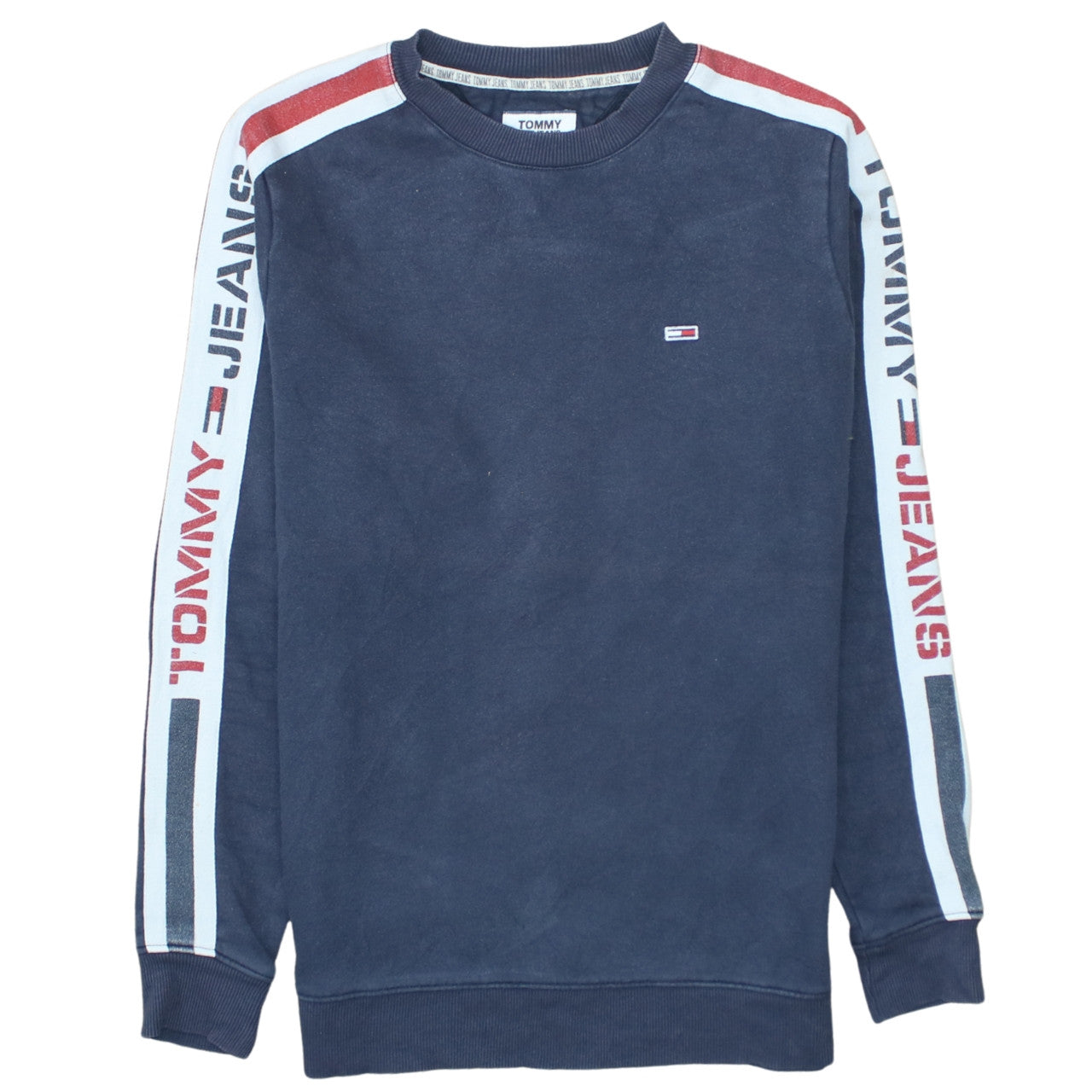 Tommy Jeans Men's Blue Logo Stripe Crew Neck Sweatshirt M