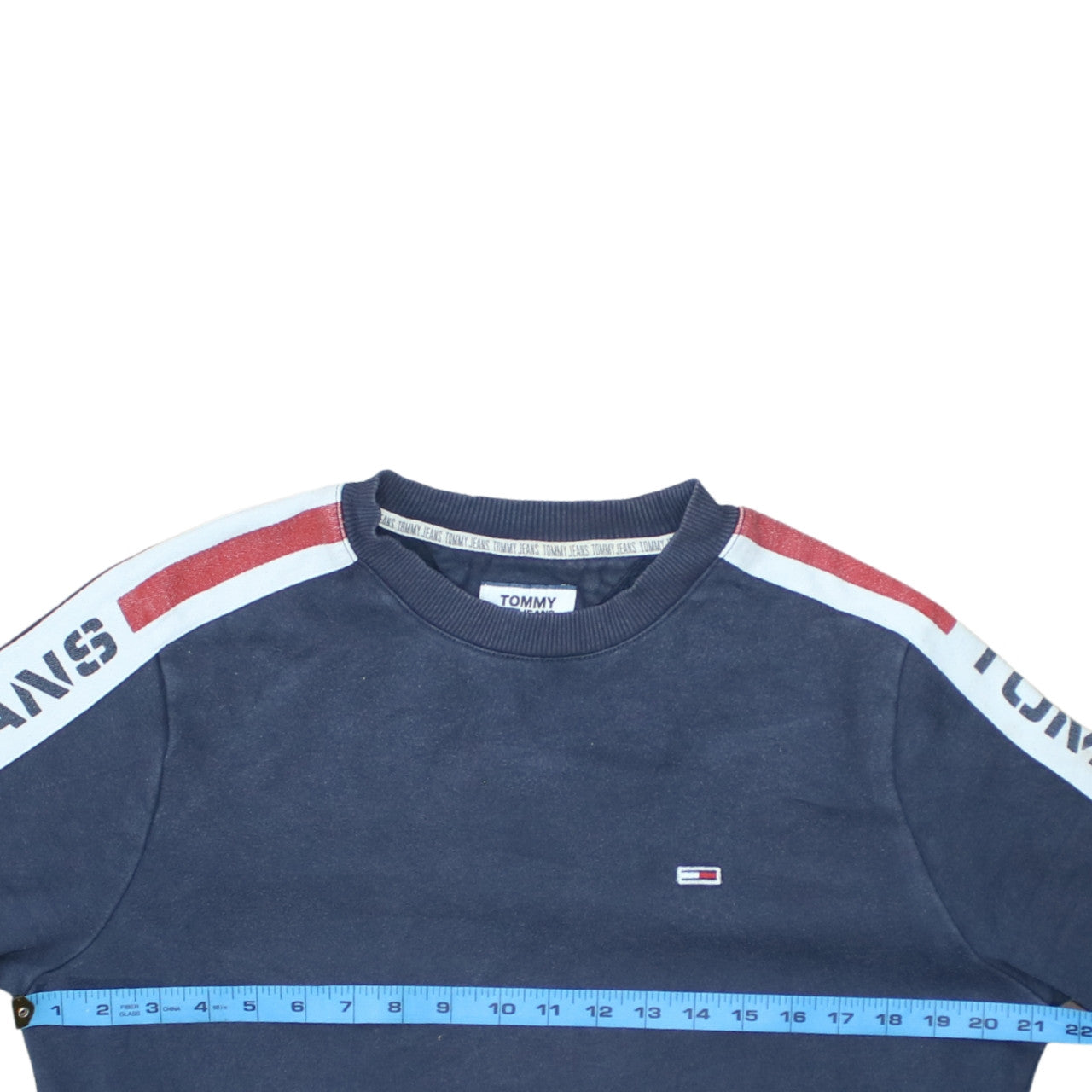 Tommy Jeans Men's Blue Logo Stripe Crew Neck Sweatshirt M