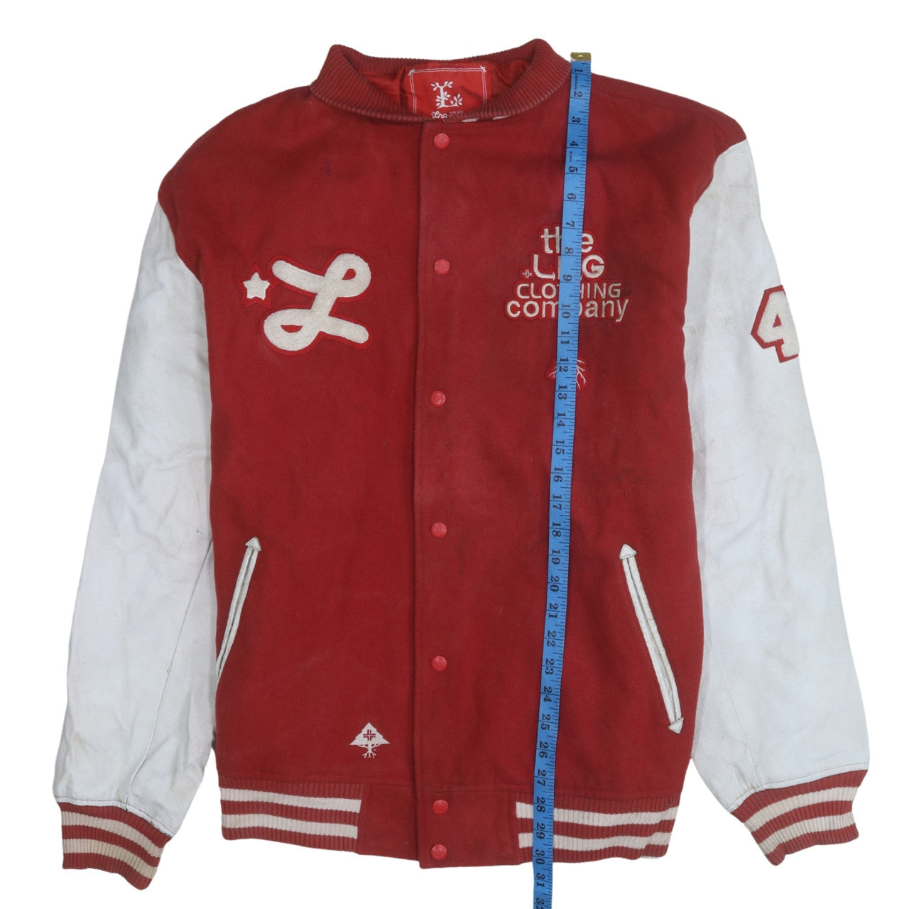 LRG Men's Red Varsity Jacket 2XL Wool Leather Team Captain