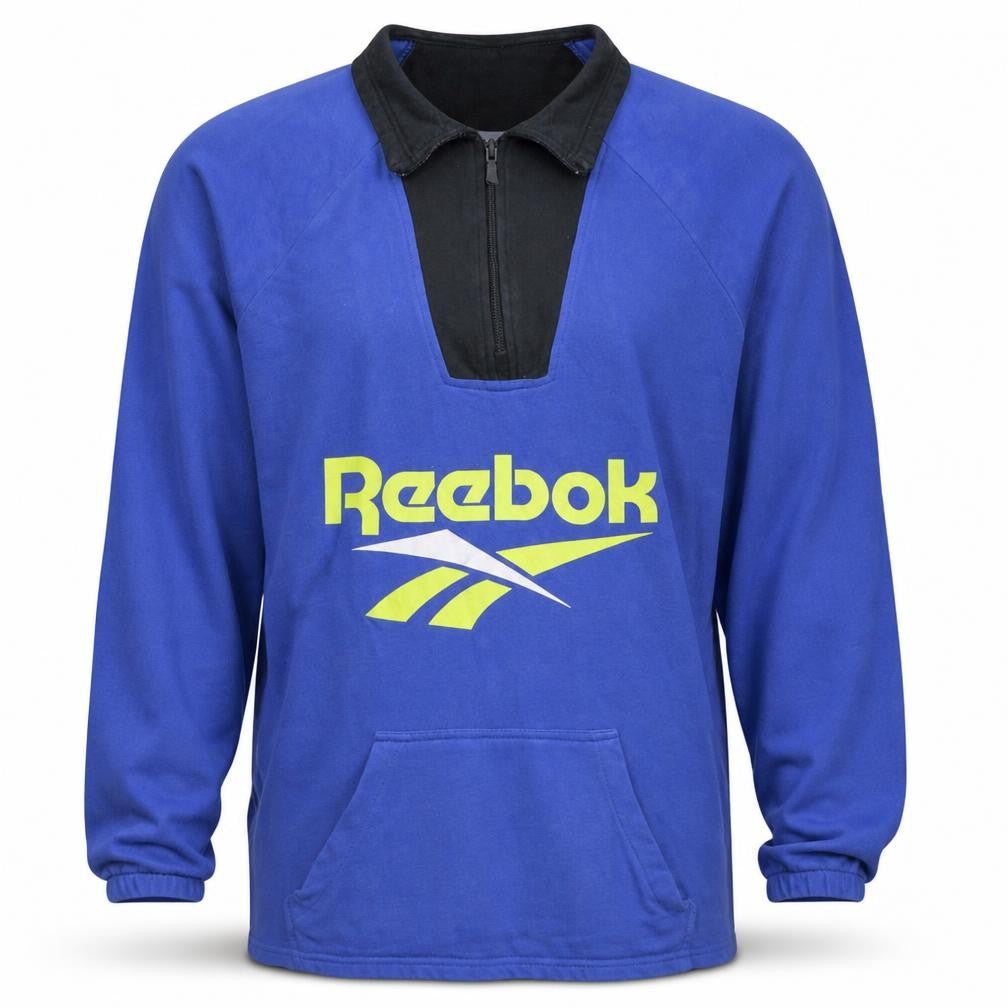 Reebok Mens Blue 1/2 Zip Collared Logo Sweatshirt L Retro Sportswear
