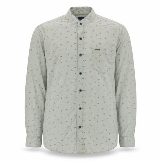 Wrangler Men Beige Slim Fit Long Sleeve Band Collar Button-Up Shirt L