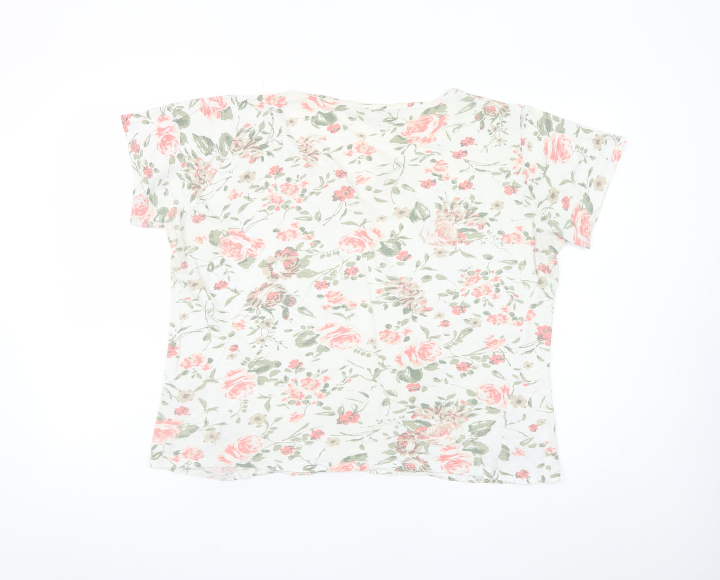 Isle Women Floral White Pink Cotton T-Shirt Size 18-20 L