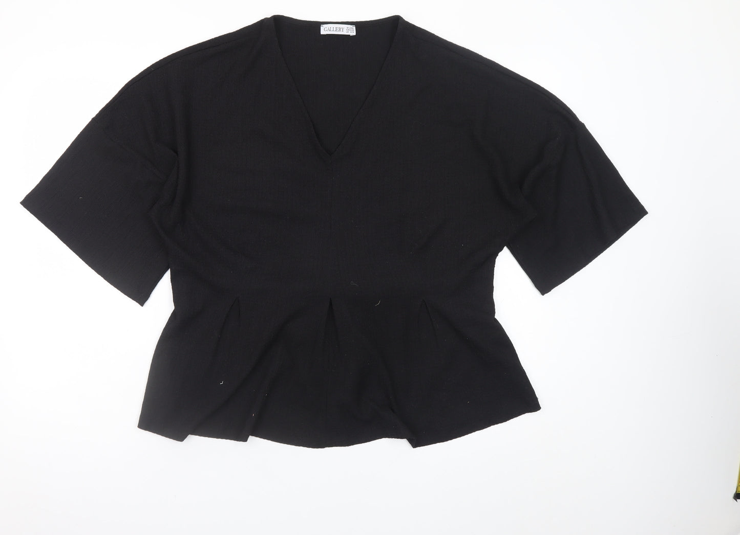 Gallery Women Black Large V-Neck Tunic Top with Tie Belt