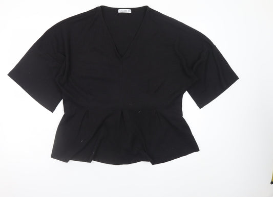 Gallery Women Black Large V-Neck Tunic Top with Tie Belt