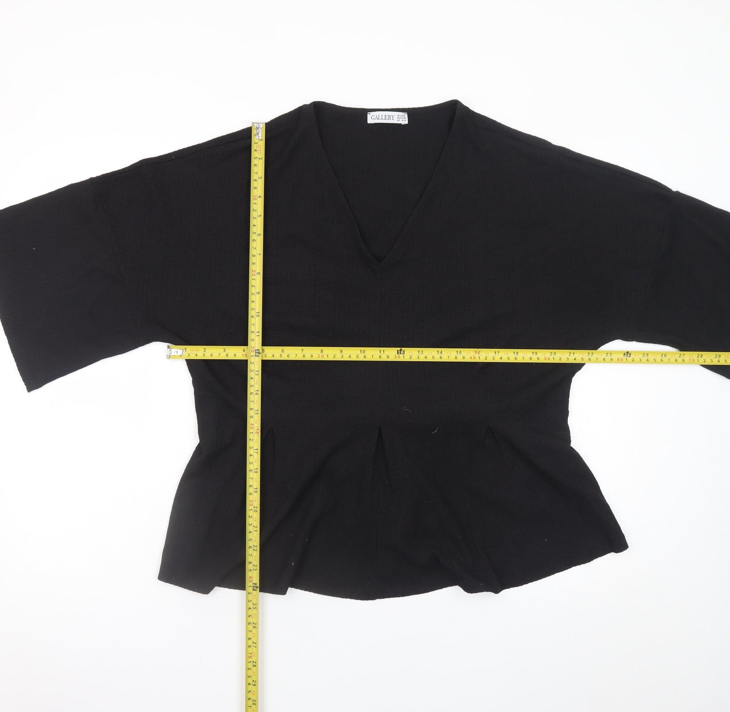 Gallery Women Black Large V-Neck Tunic Top with Tie Belt