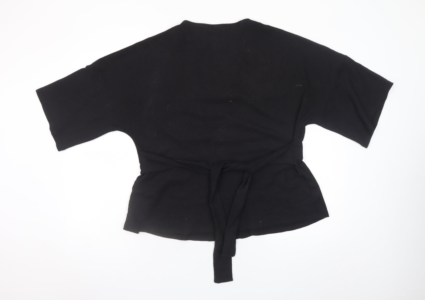 Gallery Women Black Large V-Neck Tunic Top with Tie Belt