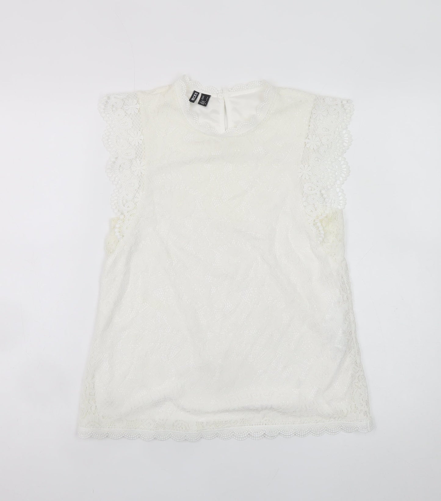 Pieces Women White Lace High Neck Sleeveless Blouse Size S