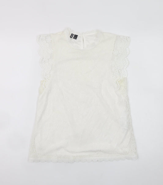 Pieces Women White Lace High Neck Sleeveless Blouse Size S