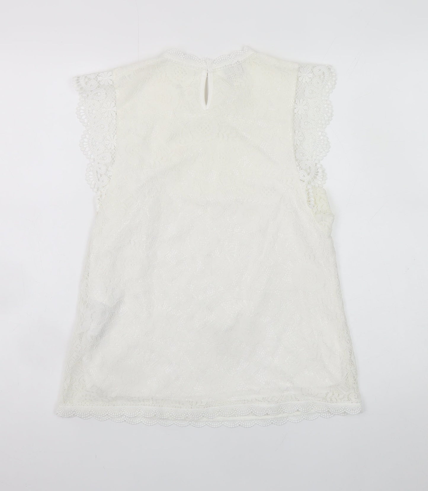 Pieces Women White Lace High Neck Sleeveless Blouse Size S