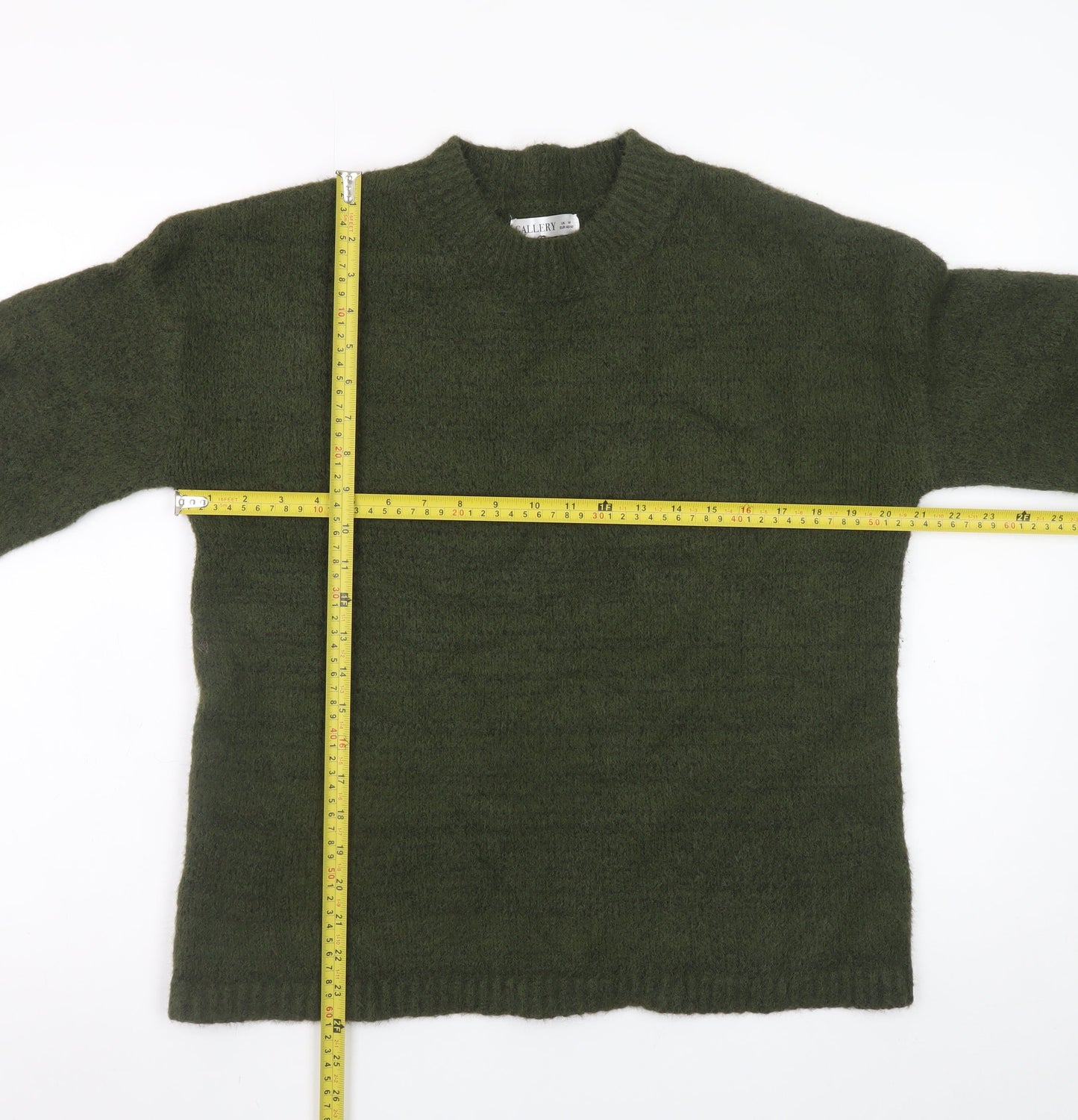 Gallery Women's Green Crew Neck Wool Blend Pullover Jumper M