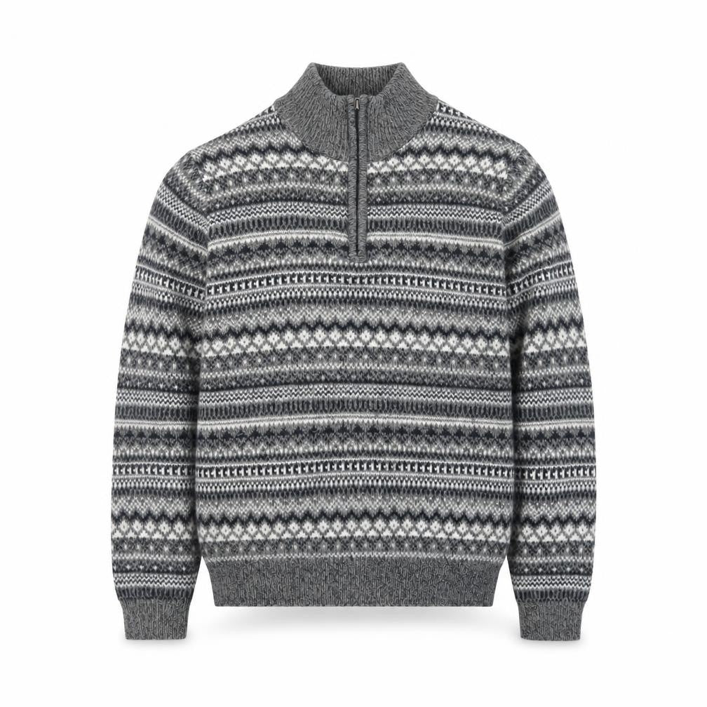 Dunnes Stores Men's Grey Fair Isle 1/2 Zip Wool Blend Jumper Size S