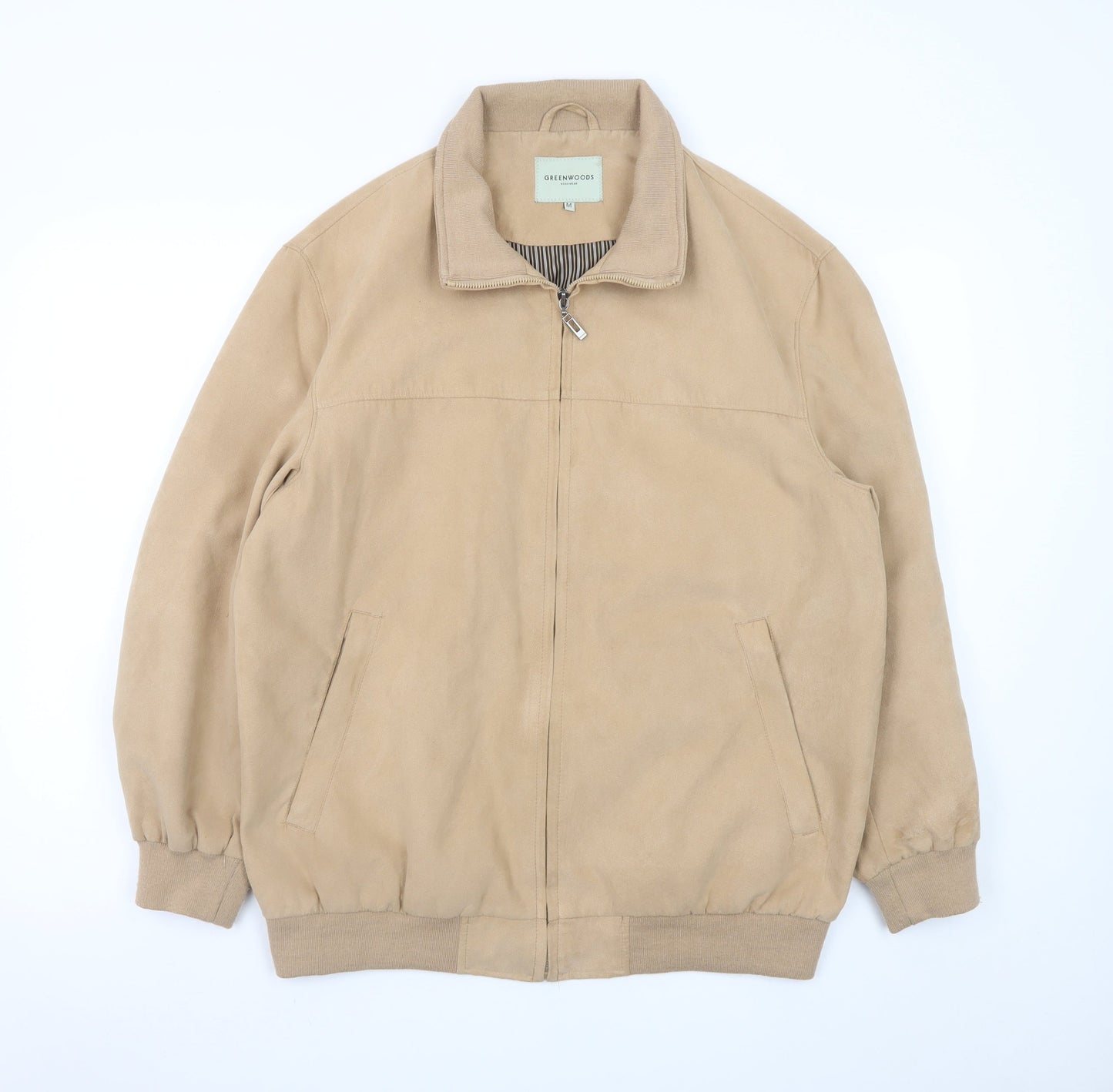 Greenwoods Mens Beige Bomber Jacket M Polyester Full Zip Casual