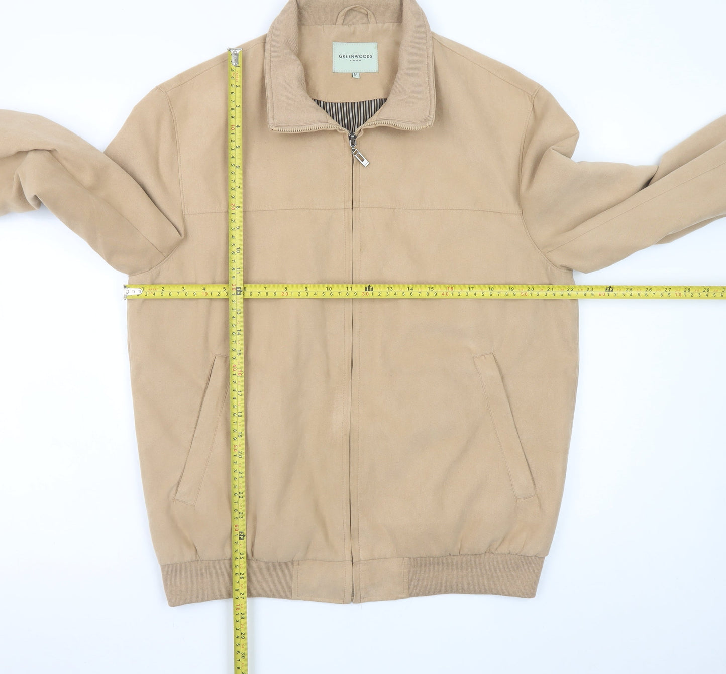 Greenwoods Mens Beige Bomber Jacket M Polyester Full Zip Casual