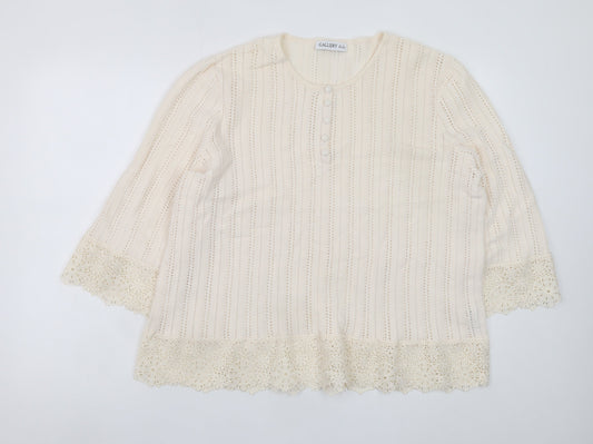 Gallery Women’s Ivory Crochet Trim Blouse UK XL 3/4 Sleeve Tunic