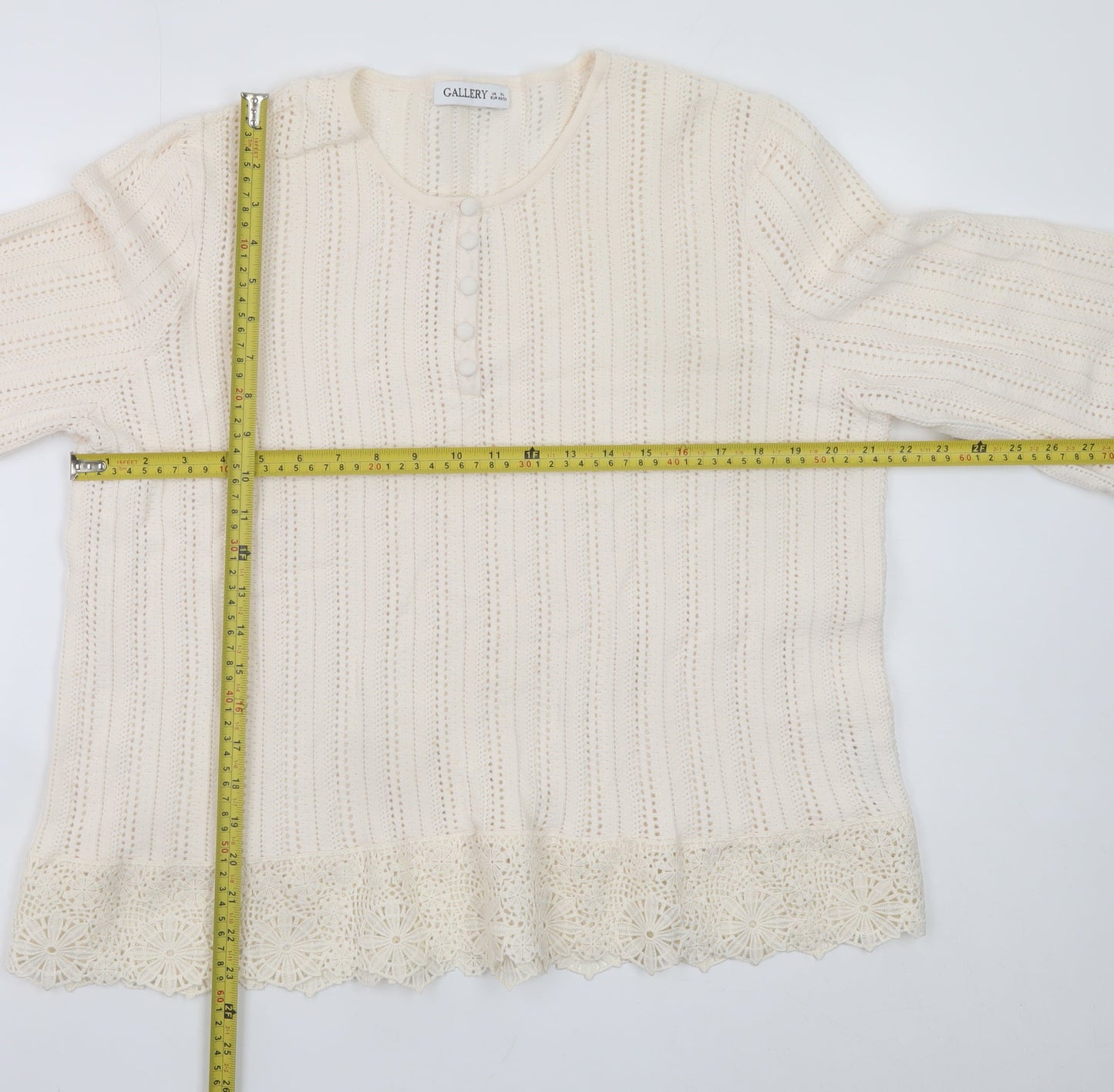 Gallery Women’s Ivory Crochet Trim Blouse UK XL 3/4 Sleeve Tunic