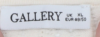 Gallery Women’s Ivory Crochet Trim Blouse UK XL 3/4 Sleeve Tunic