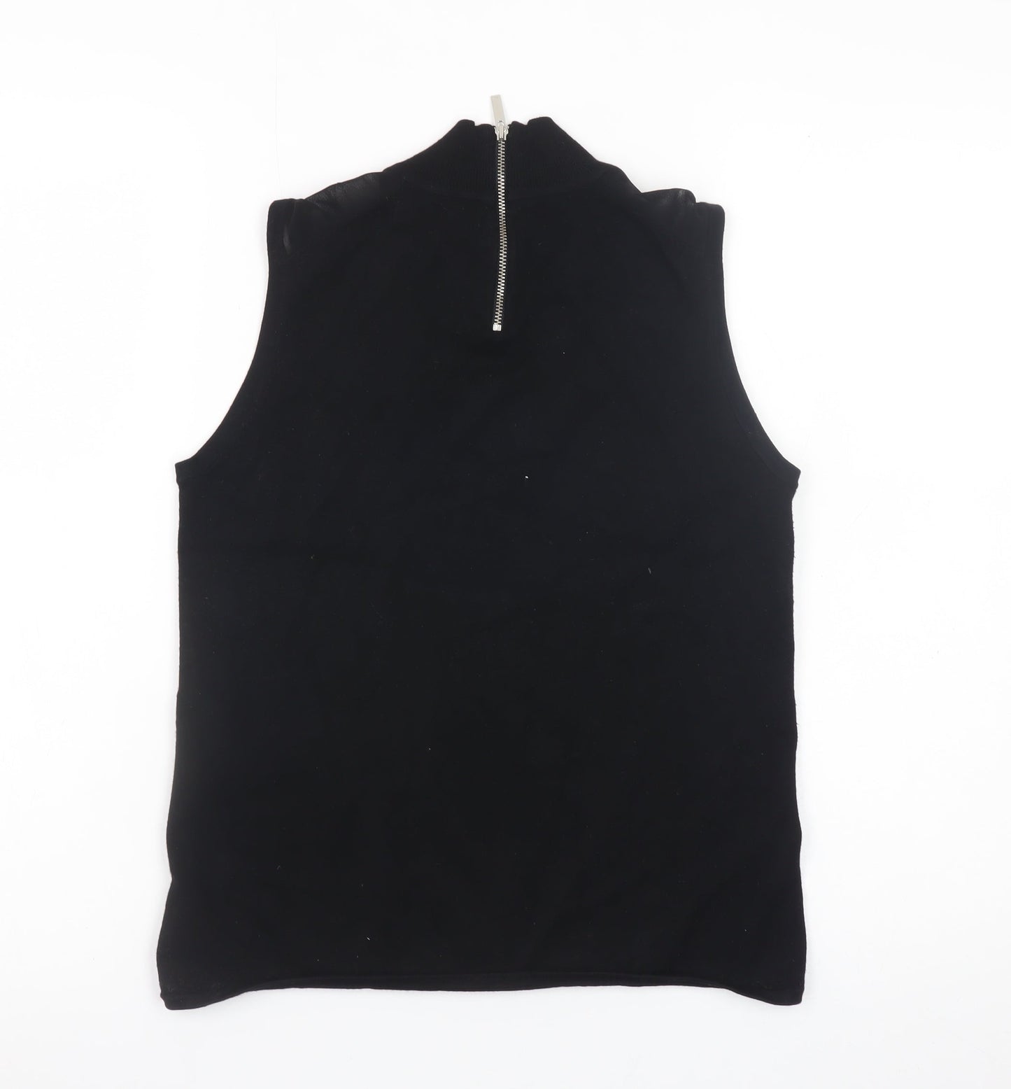 Karen Millen Women Black Mock Neck Sleeveless Jersey Blouse Size 2