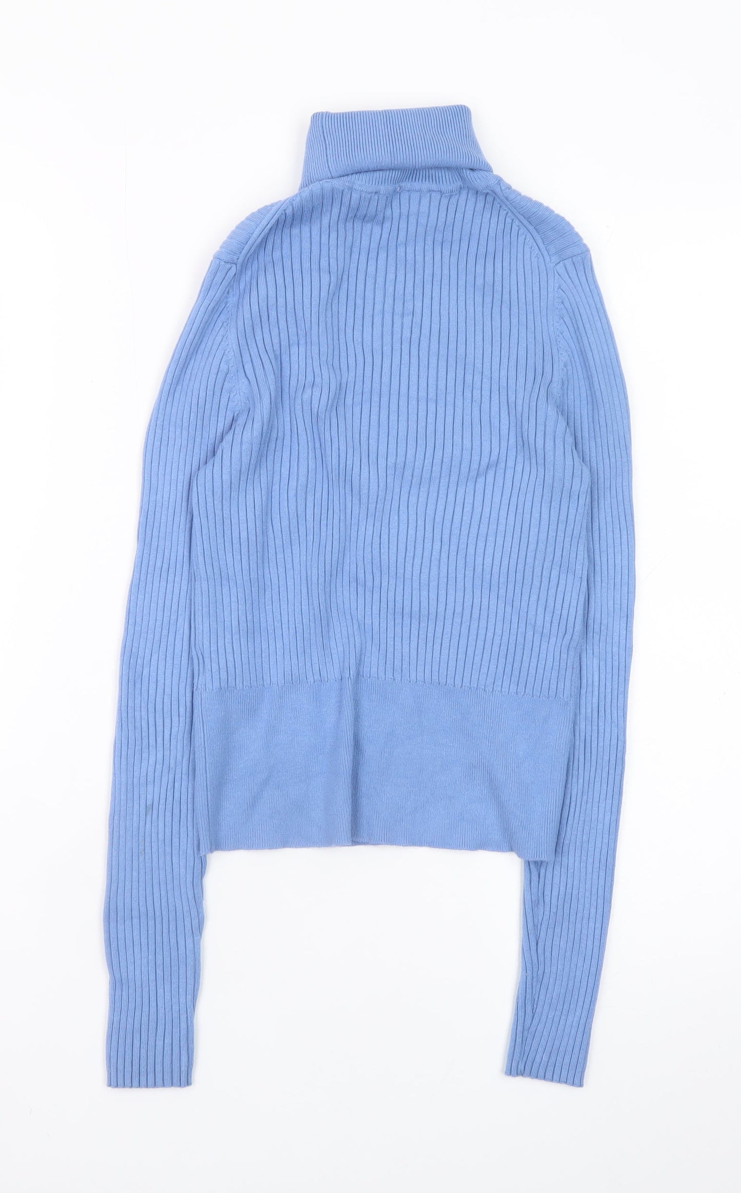 ZARA Women Blue Roll Neck Ribbed Knit Top Size 12 Slim Fit